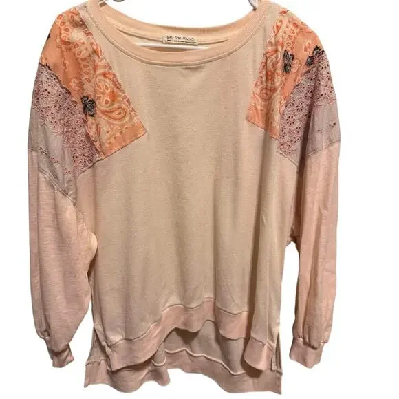 Free People We The Free Feelin It Pink Patchwork Slouchy Long Sleeve Top Small - Picture 2 of 10